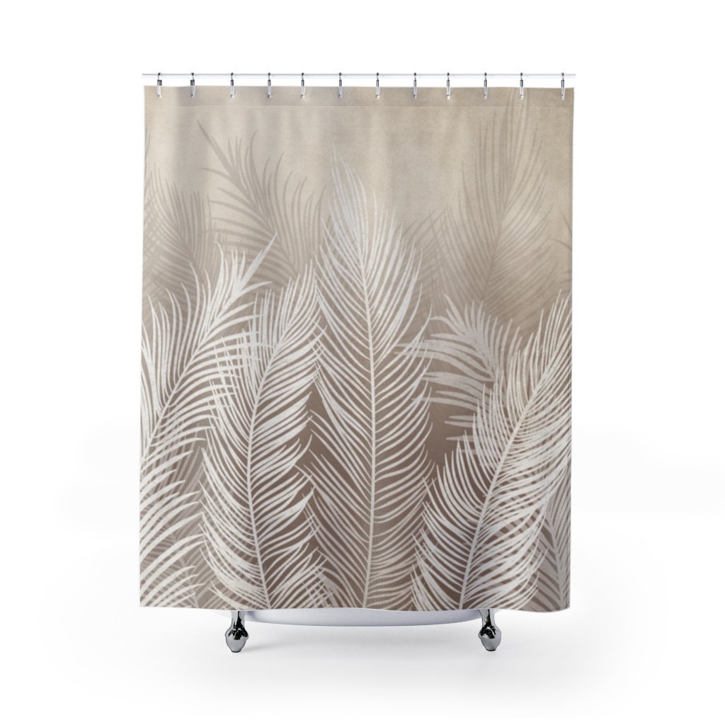Tropical Beige And White Shower Curtain, Island Vibes Bathroom Decor