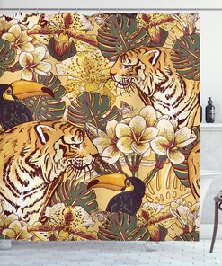 Tropical Bengal Toucan Tiger Shower Curtain for Exotic Bathroom Decor
