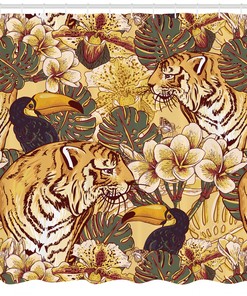 Tropical Bengal Toucan Tiger Shower Curtain for Exotic Bathroom Decor