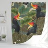 Tropical Bird and Monstera Leaves Shower Curtain: Green Geometric Hornbills Design for Jungle Bathroom Decor