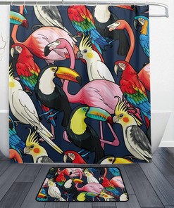 Tropical Birds Flamingo Parrot Shower Curtain Ideas, Waterproof Fabric