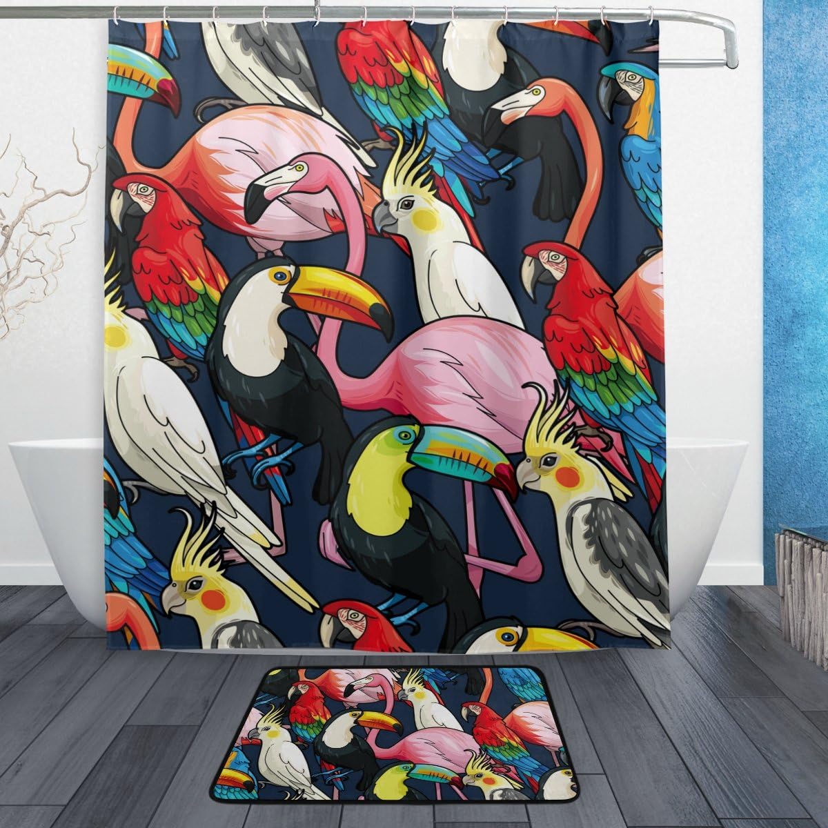 Tropical Birds Flamingo Parrot Shower Curtain Ideas, Waterproof Fabric