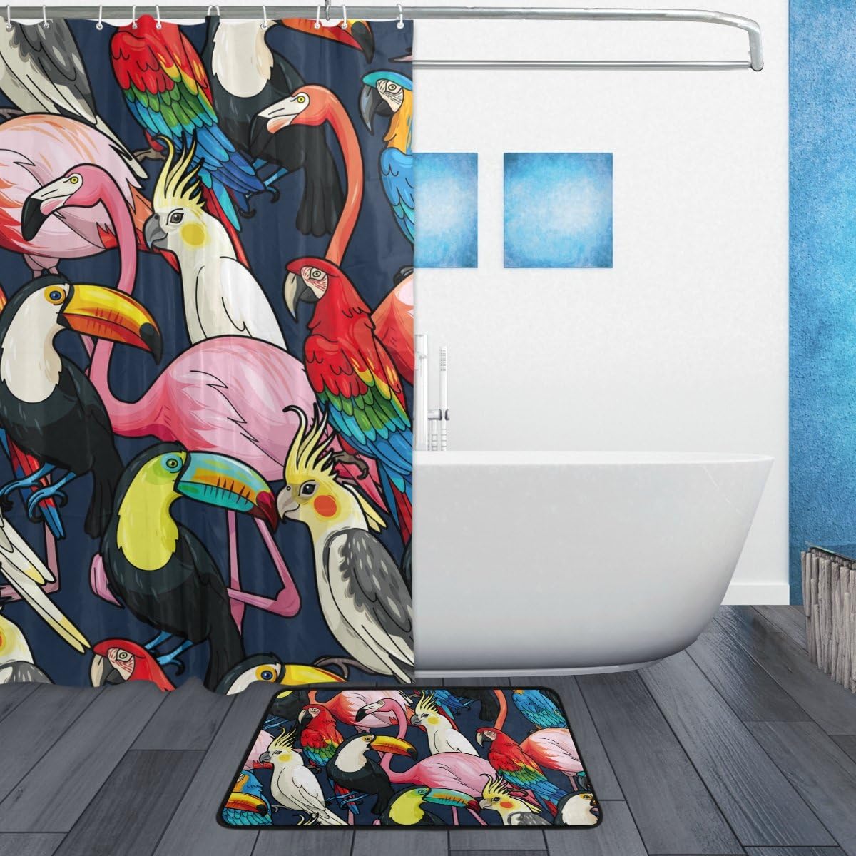 Tropical Birds Flamingo Parrot Shower Curtain Ideas, Waterproof Fabric