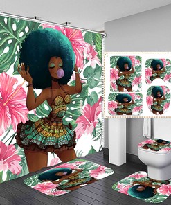 Tropical Black Girl Shower Curtain Bathroom For African American Bathroom Decor
