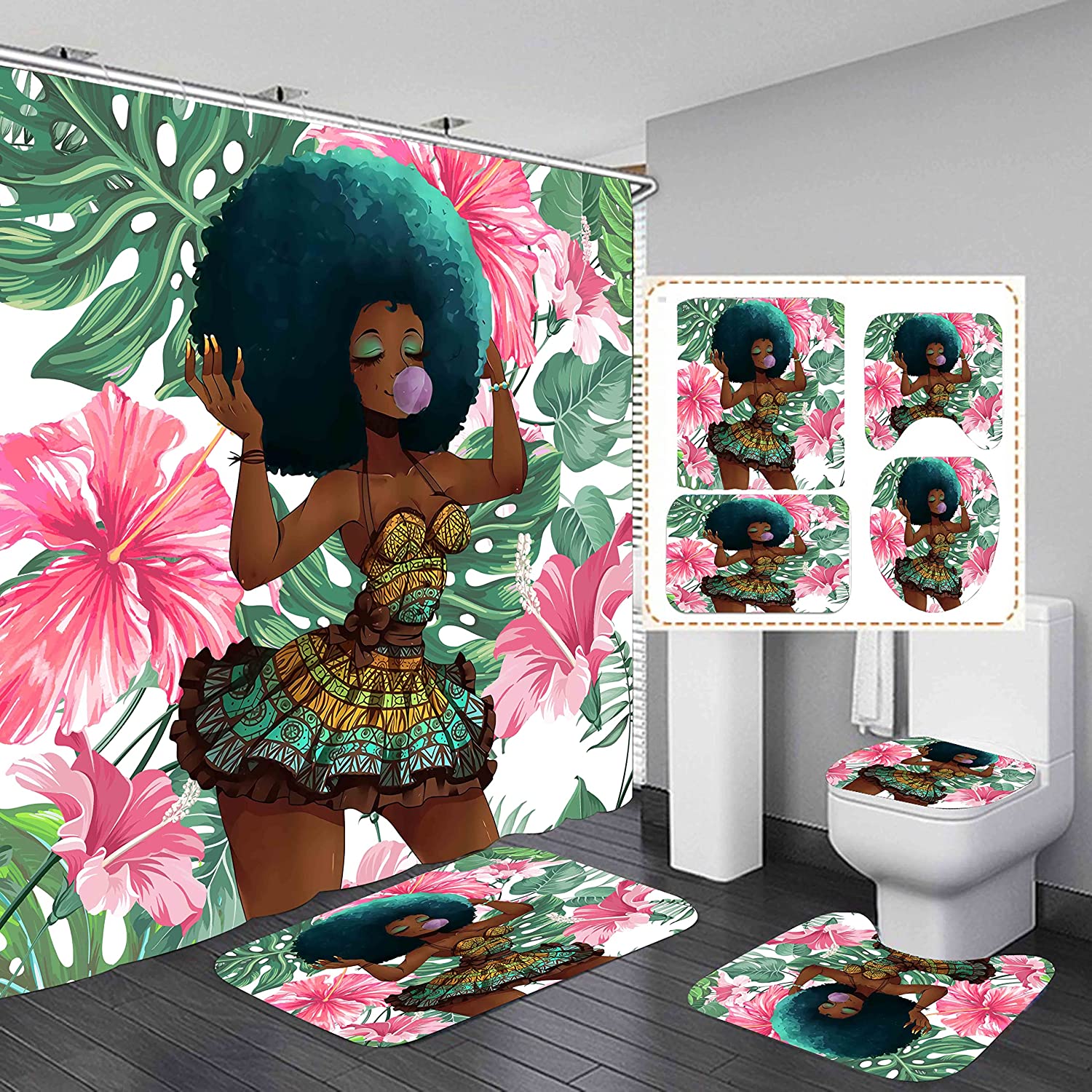 Tropical Black Girl Shower Curtain Bathroom For African American Bathroom Decor