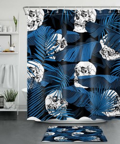 Tropical Blue Banana Leaf Skull Shower Curtain For Unique Bathroom Accessories