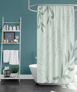 Tropical Blue Green Leaves Shower Curtain Simple Botanical Fabric Print for Minimalist Bath Decor with Housewarming Gift