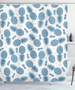 Tropical Blue Pineapple Fruit Print Shower Curtain For Bathroom Decor