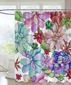 Tropical Boho Succulent Shower Curtain - Rustic Floral Bathroom Decor