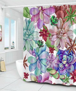 Tropical Boho Succulent Shower Curtain - Rustic Floral Bathroom Decor