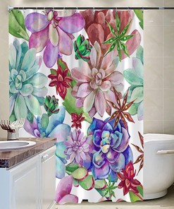 Tropical Boho Succulent Shower Curtain - Rustic Floral Bathroom Decor