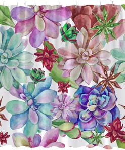 Tropical Boho Succulent Shower Curtain - Rustic Floral Bathroom Decor