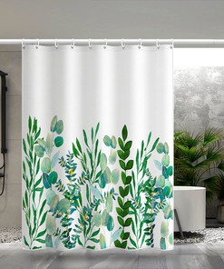 Tropical Botanical Green Leaves Shower Curtain With Nature Print, Waterproof Fabric Bathroom Decor For Home Use