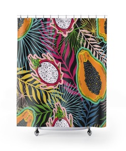 Tropical Botanical Jungle Plants Waterproof Bath Curtain For Refreshing Decor