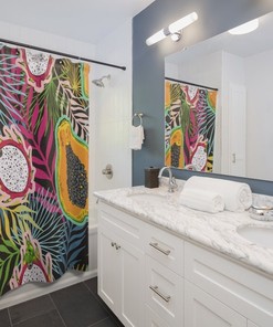 Tropical Botanical Jungle Plants Waterproof Bath Curtain For Refreshing Decor