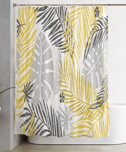 Tropical Botanical Shower Curtain with Banana Leaves and Palm Trees, 54x78 - Luxury Shower Curtains