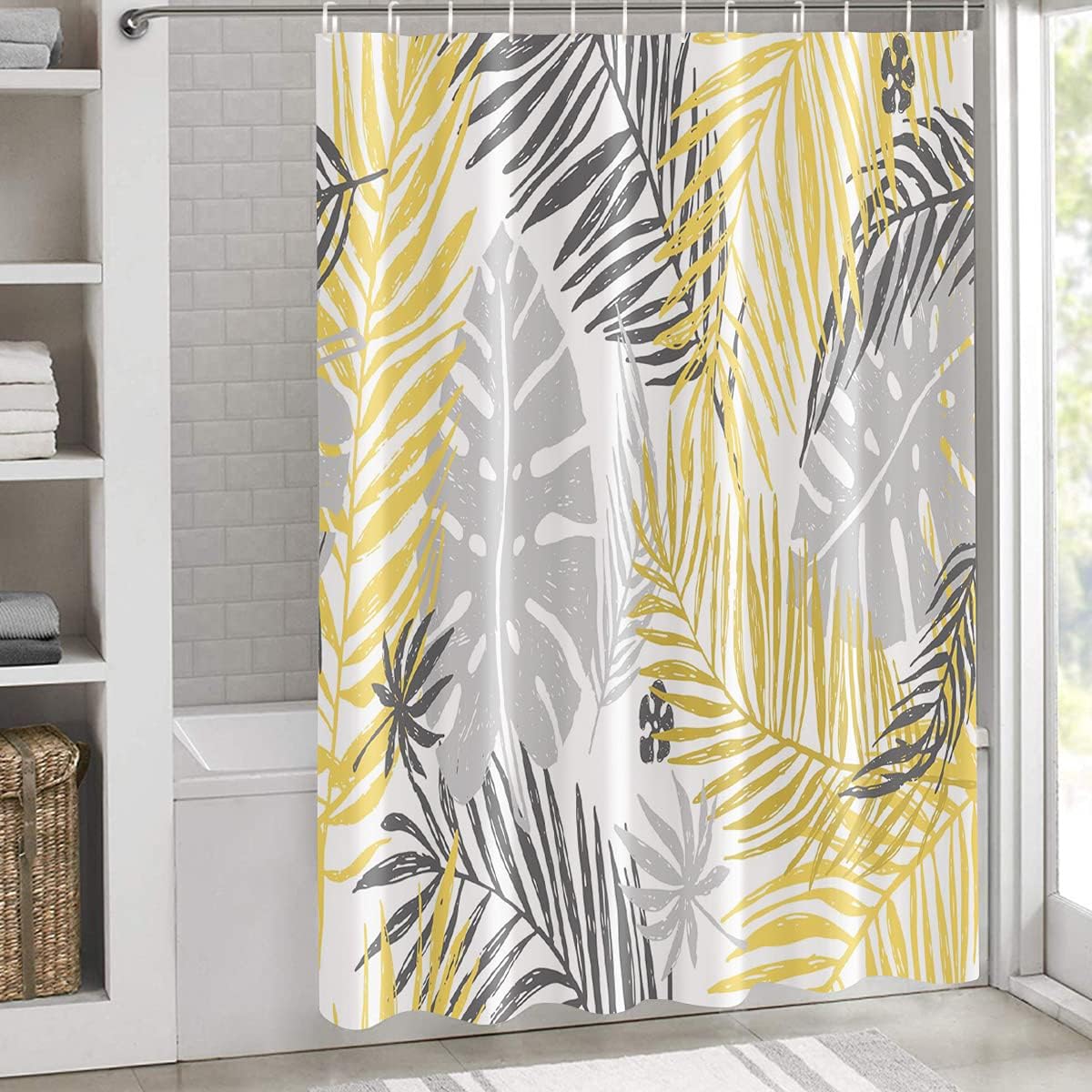 Tropical Botanical Shower Curtain with Banana Leaves and Palm Trees, 54x78 - Luxury Shower Curtains