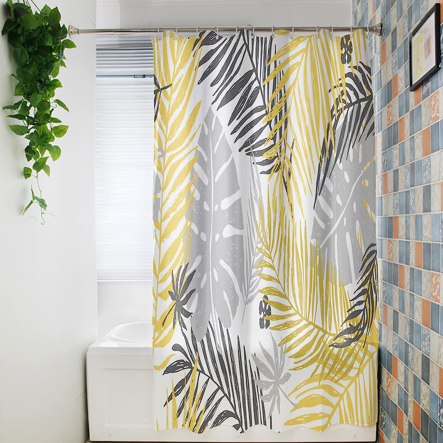 Tropical Botanical Shower Curtain with Banana Leaves and Palm Trees, 54x78 - Luxury Shower Curtains