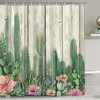 Tropical Cactus And Succulent Shower Curtain With Wooden Board Background