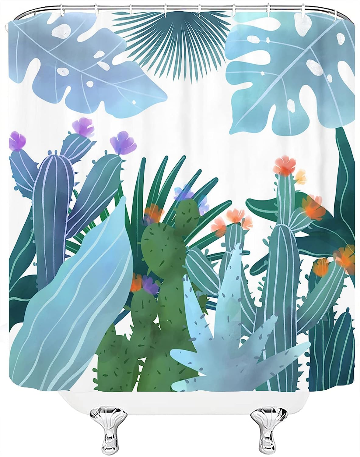 Tropical Cactus Flower Shower Curtain With Waterproof Fabric, Unique Bathroom Decor Idea