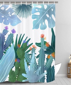 Tropical Cactus Flower Shower Curtain With Waterproof Fabric, Unique Bathroom Decor Idea