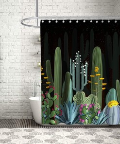 Tropical Cactus Flowers Blossom Shower Curtain for Bathroom