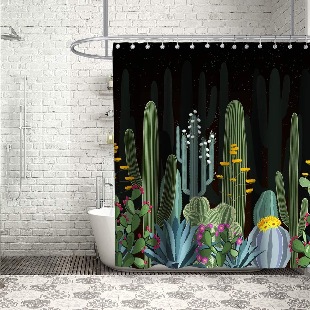 Tropical Cactus Flowers Blossom Shower Curtain for Bathroom