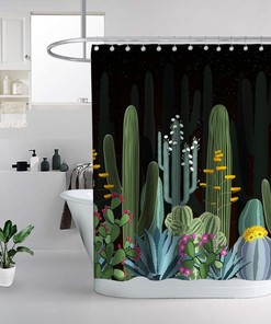 Tropical Cactus Flowers Blossom Shower Curtain for Bathroom