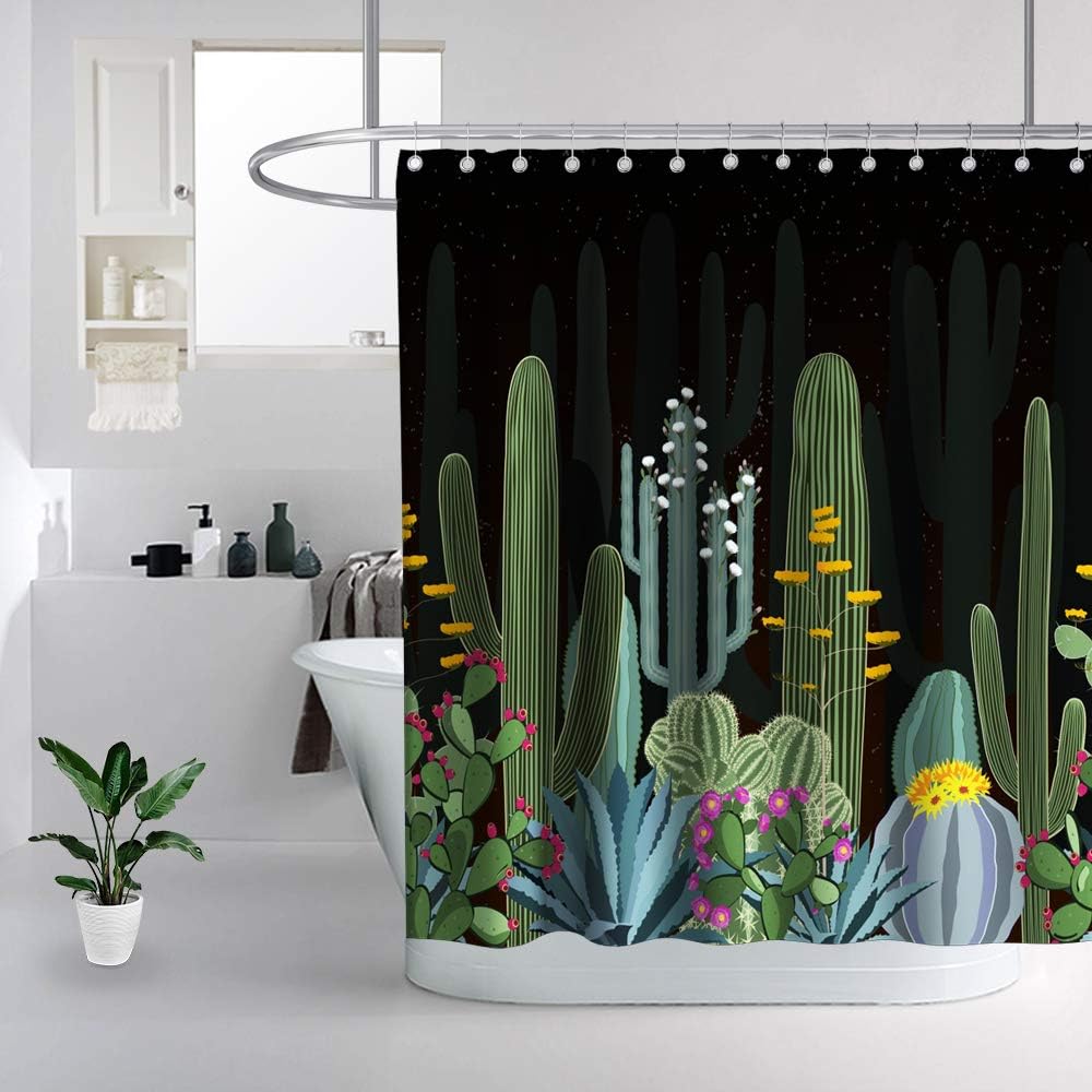 Tropical Cactus Flowers Blossom Shower Curtain for Bathroom