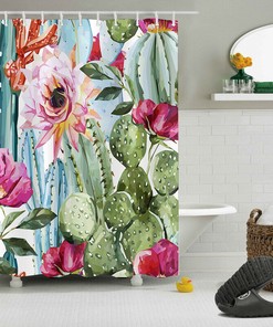 Tropical Cactus Flowers Fabric Shower Curtain