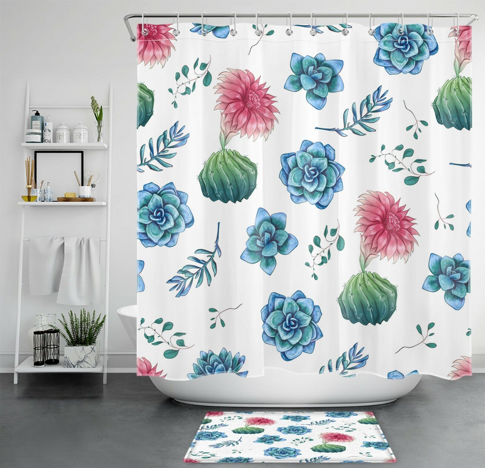 Tropical Cactus Flowers Print Shower Curtain - 71