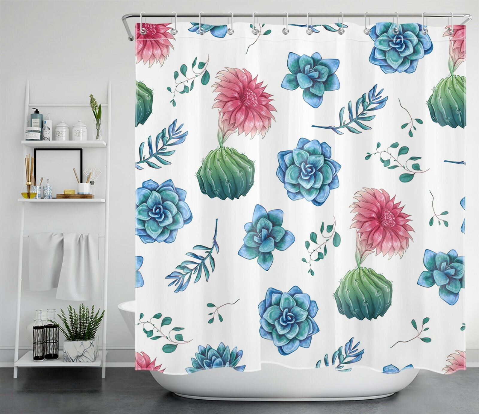 Tropical Cactus Flowers Print Shower Curtain - 71 - Image 2