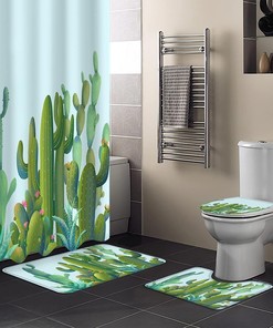 Tropical Cactus Print Shower Curtain for Summer Bathroom Decor