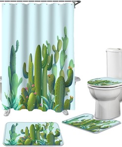 Tropical Cactus Print Shower Curtain for Summer Bathroom Decor