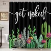 Tropical Cactus Print Shower Curtain with Funny Quote, Farmhouse Bathroom Decor by VeiVian