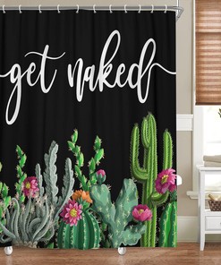 Tropical Cactus Print Shower Curtain with Funny Quote, Farmhouse Bathroom Decor by VeiVian