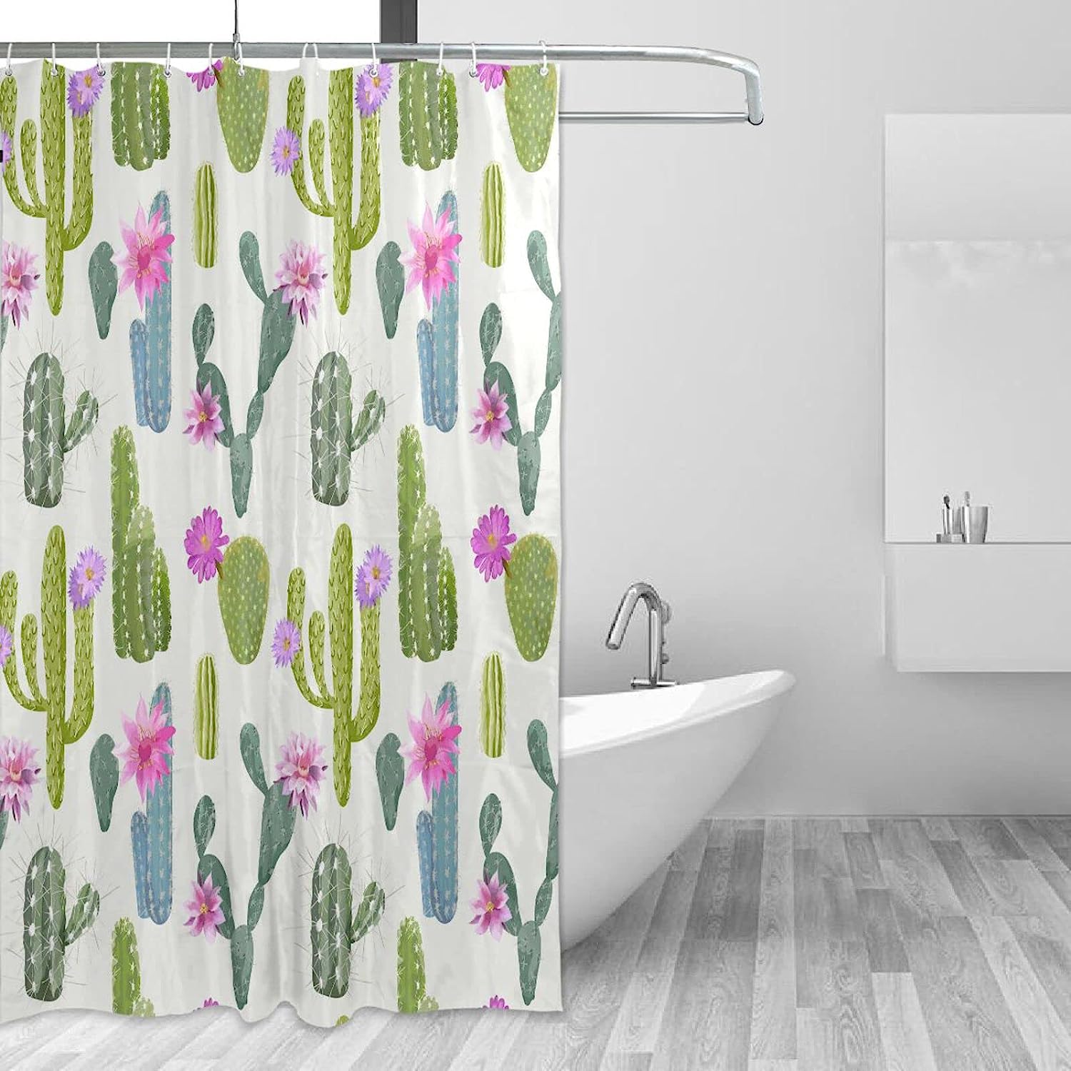 Tropical Cactus Print Waterproof Fabric Shower Curtain for Bathroom Decoration