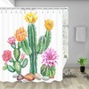 Tropical Cactus Shower Curtain, Fabric Bath Curtain With Plants And Flowers