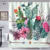 Tropical Cactus Shower Curtain, Leaf And Floral Design For Bathroom