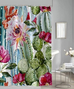 Tropical Cactus Shower Curtain, Washable And Waterproof Bathroom Decor