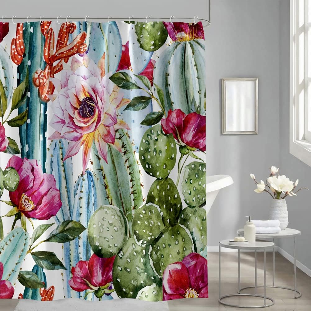 Tropical Cactus Shower Curtain, Washable And Waterproof Bathroom Decor