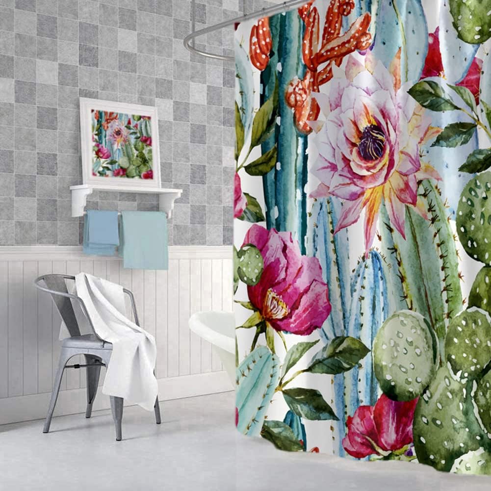 Tropical Cactus Shower Curtain, Washable And Waterproof Bathroom Decor - Image 2