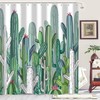 Tropical Cactus Shower Curtain with Green Botanical Plant and Southwest Desert Succulent for Bathroom Decor 
