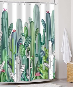 Tropical Cactus Shower Curtain with Green Botanical Plant and Southwest Desert Succulent for Bathroom Decor
