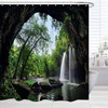 Tropical Cave Waterfall Trees Mountain Outdoor Scene Shower Curtain