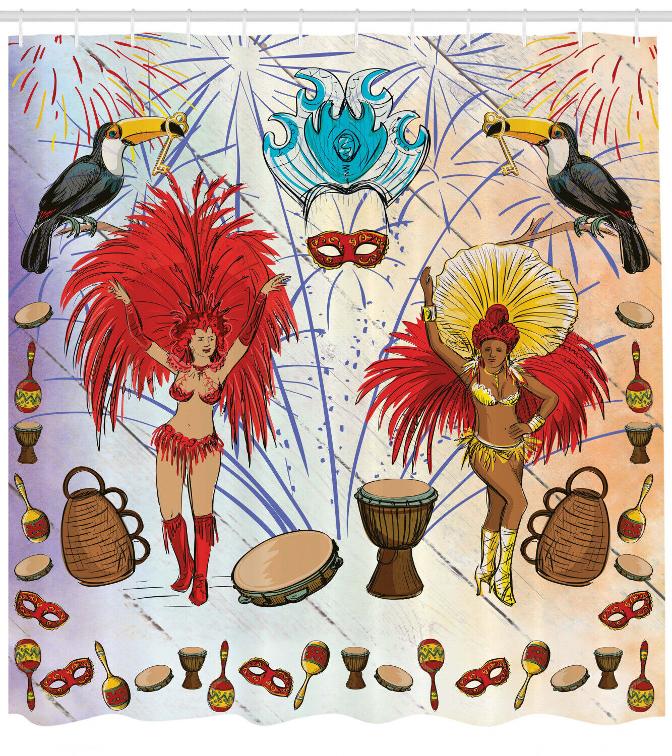 Tropical Clothes and Toucans Shower Curtain for Colorful Bathroom Decor