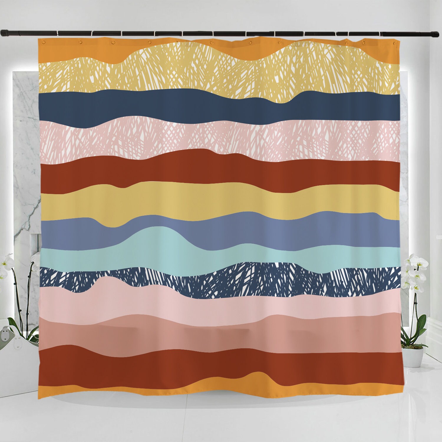 Tropical Color Blocks Abstract Shower Curtain for Modern Bathrooms