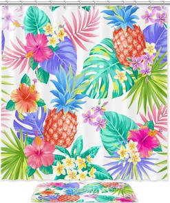 Tropical Colorful Pineapple Print Shower Curtain For Vibrant Bathroom Decor