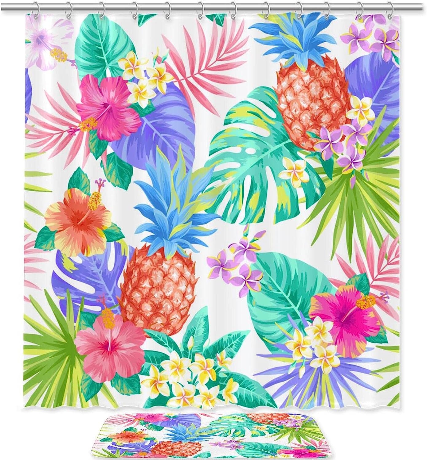 Tropical Colorful Pineapple Print Shower Curtain For Vibrant Bathroom Decor