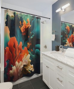 Tropical Coral Reef Print Shower Curtain for Modern Abstract Bathroom Decor